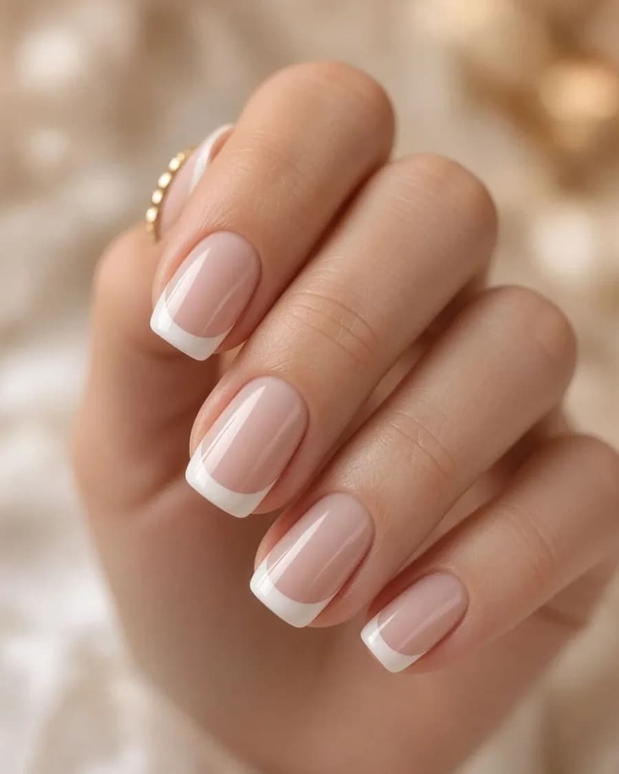 Milky French tips with soft blush smile line